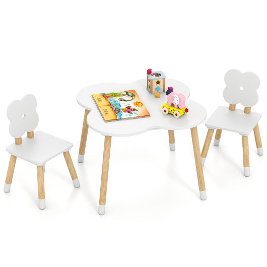 Flower-shaped Kids Table Set with Solid Pine Wood Legs-White