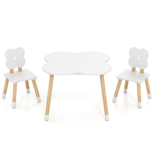 Flower-shaped Kids Table Set with Solid Pine Wood Legs-White