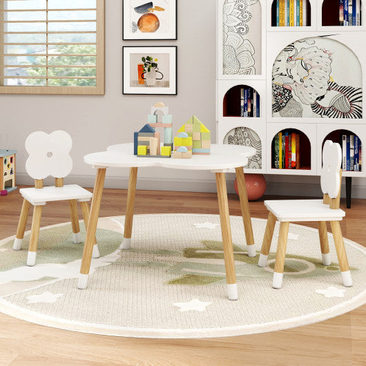 Flower-shaped Kids Table Set with Solid Pine Wood Legs-White