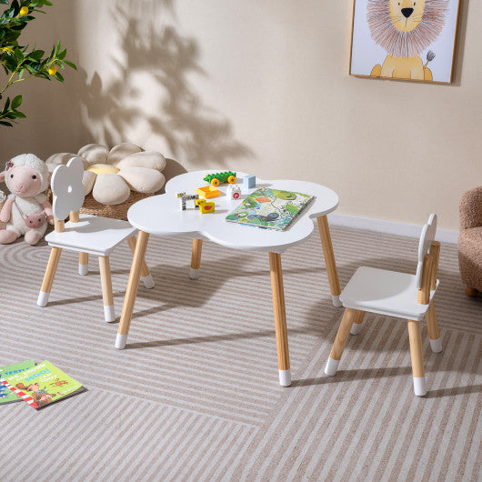 Flower-shaped Kids Table Set with Solid Pine Wood Legs-White