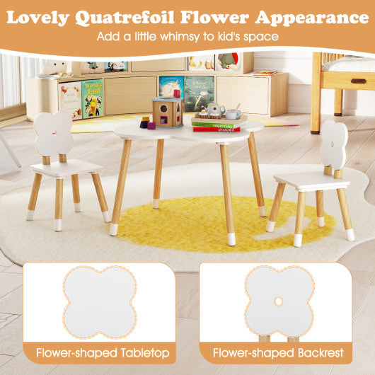 Flower-shaped Kids Table Set with Solid Pine Wood Legs-White