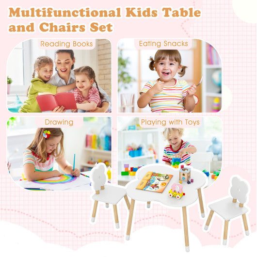 Flower-shaped Kids Table Set with Solid Pine Wood Legs-White