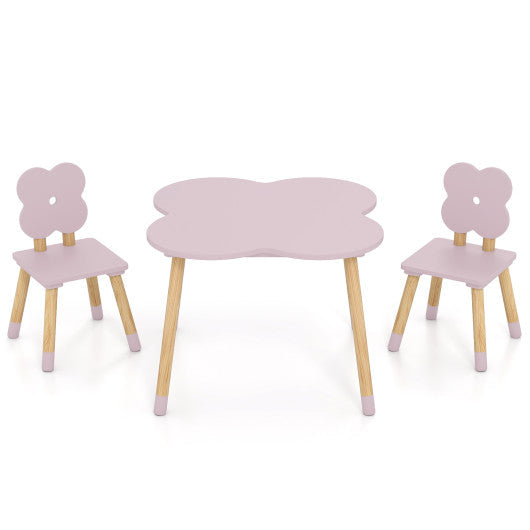 Flower-shaped Kids Table Set with Solid Pine Wood Legs-Pink