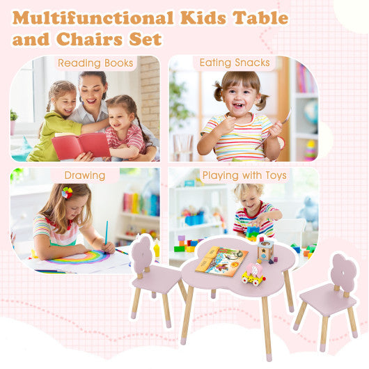 Flower-shaped Kids Table Set with Solid Pine Wood Legs-Pink