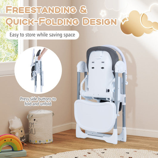 Foldable Baby High Chair with Adjustable Height and Relining Seat-Dark Gray