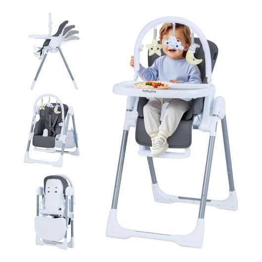 Foldable Baby High Chair with Adjustable Height and Relining Seat-Dark Gray