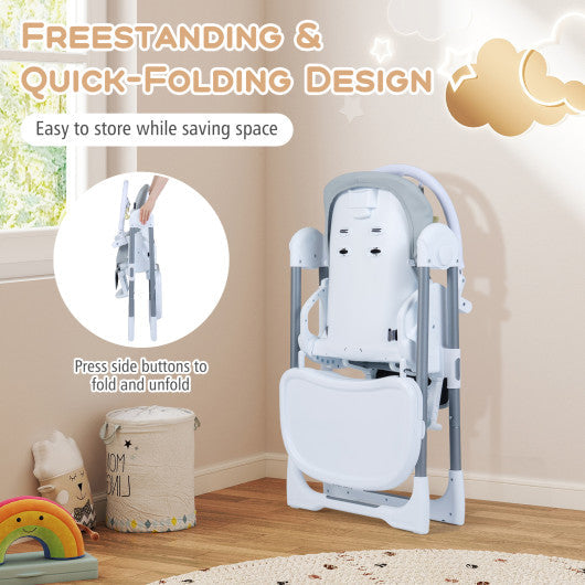 Foldable Baby High Chair with Adjustable Height and Relining Seat-Light Gray