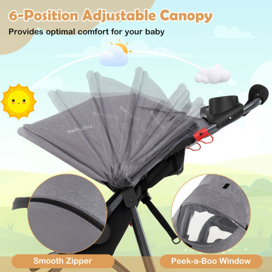 Foldable Jogging Stroller with Detachable Tray and Air-Filled Rubber Tires-Gray