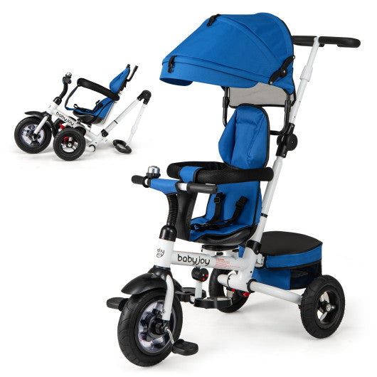 Folding Tricycle Baby Stroller with Reversible Seat and Adjustable Canopy-Blue