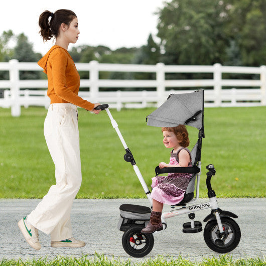 Folding Tricycle Baby Stroller with Reversible Seat and Adjustable Canopy-Gray