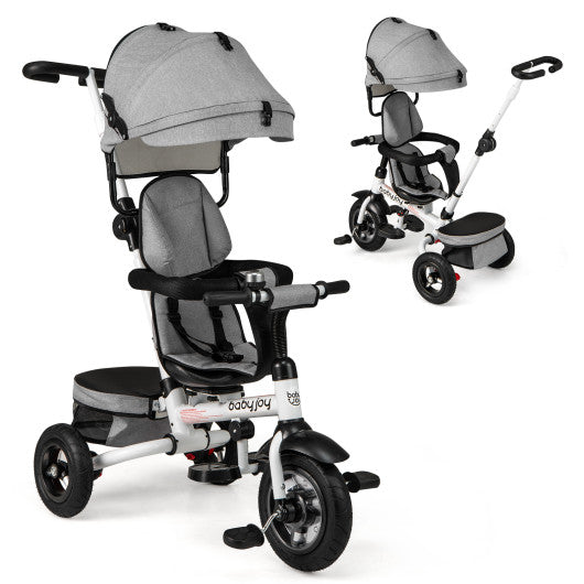 Folding Tricycle Baby Stroller with Reversible Seat and Adjustable Canopy-Gray