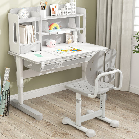 Height-adjustable Kid's Study Chair with Double Back Support and Breathable Seat for 3+ Years Old-Gray