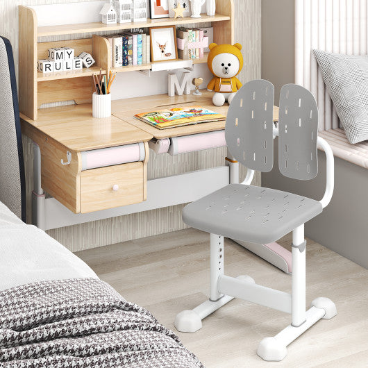 Height-adjustable Kid's Study Chair with Double Back Support and Breathable Seat for 3+ Years Old-Gray