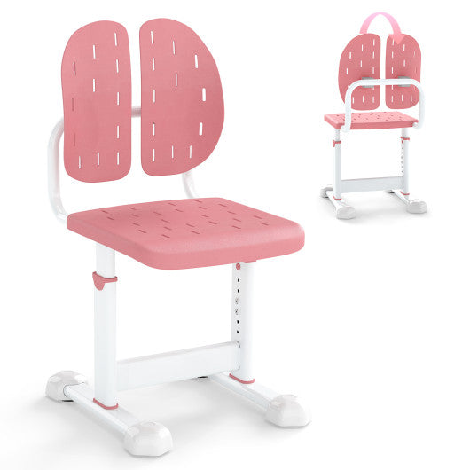 Height-adjustable Kid's Study Chair with Double Back Support and Breathable Seat for 3+ Years Old-Pink