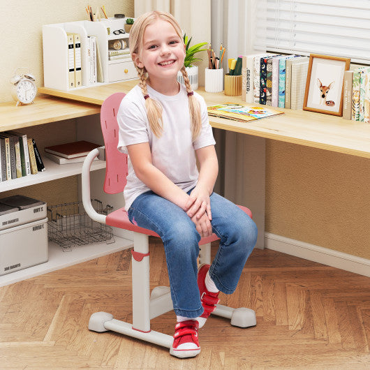 Height-adjustable Kid's Study Chair with Double Back Support and Breathable Seat for 3+ Years Old-Pink