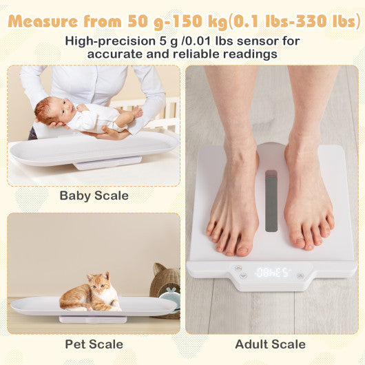 Infant Scale with Detachable Tray for Body Weight and Height Measurement-White