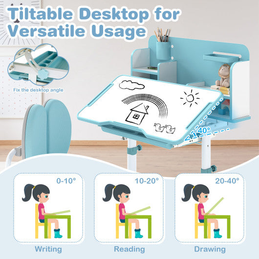 Kid's Study Desk and with Tilt Desktop and Pen Holder-Blue
