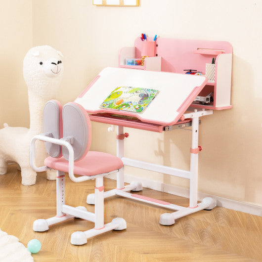 Kid's Study Desk and with Tilt Desktop and Pen Holder-Pink