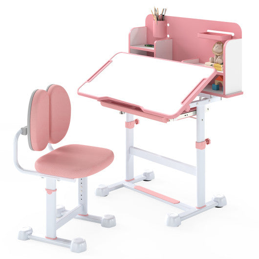 Kid's Study Desk and with Tilt Desktop and Pen Holder-Pink