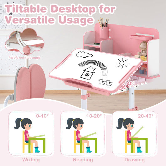 Kid's Study Desk and with Tilt Desktop and Pen Holder-Pink