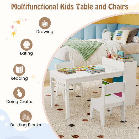 Kids Art Table and Chairs Set with 2 Chairs and Paper Roll-White