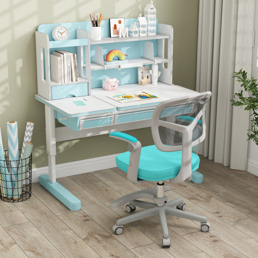 Kids Desk Chair Children Study Chair with Adjustable Height Armrest and Footrest-Green