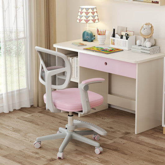 Kids Desk Chair Children Study Chair with Adjustable Height Armrest and Footrest-Pink