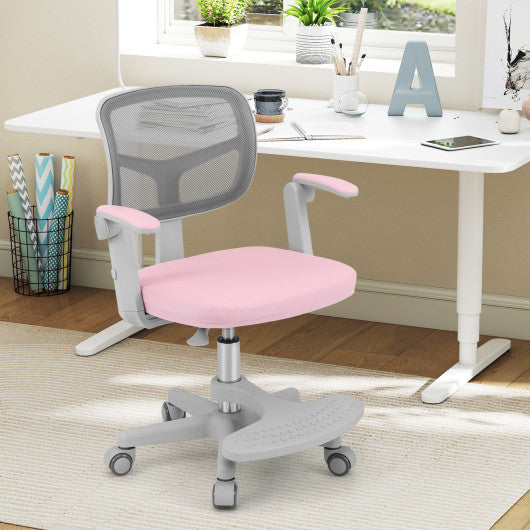 Kids Desk Chair Children Study Chair with Adjustable Height Armrest and Footrest-Pink