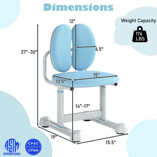 Kids Desk Chair Children Study Chair with Double Back Support and Adjustable Height-Blue