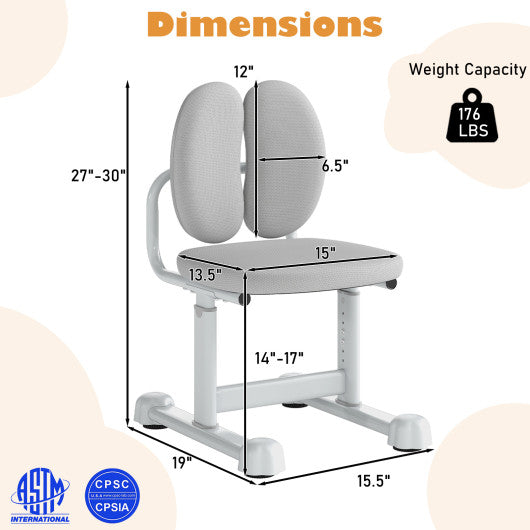 Kids Desk Chair Children Study Chair with Double Back Support and Adjustable Height-Gray