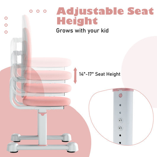 Kids Desk Chair Children Study Chair with Double Back Support and Adjustable Height-Pink