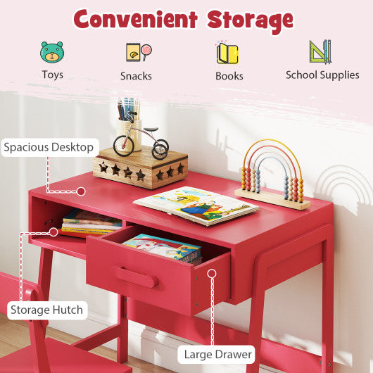 Kids Desk and Chair Set with Storage Drawer and Hutch-Pink