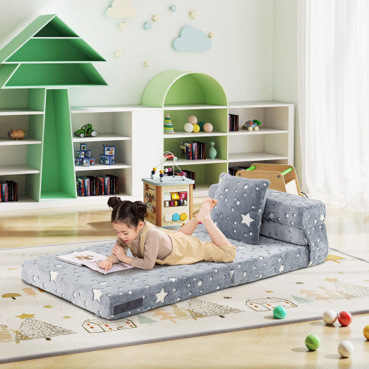 Kids Folding Sofa Bed Floor Mattress Glow in the Dark with Pillow-Gray