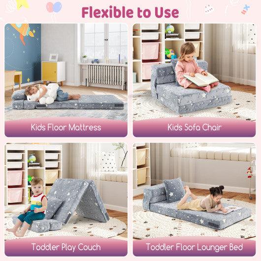 Kids Folding Sofa Bed Floor Mattress Glow in the Dark with Pillow-Gray