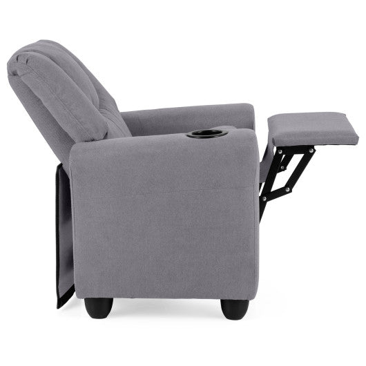 Kids Recliner Chair Push Back Toddler Reclining Armchair with Cup Holder-Grey