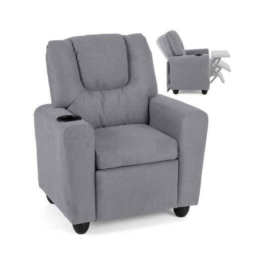 Kids Recliner Chair Push Back Toddler Reclining Armchair with Cup Holder-Grey