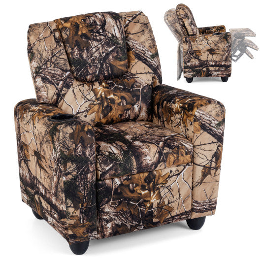 Kids Recliner Chair Push Back Toddler Reclining Armchair with Cup Holder-Camouflage