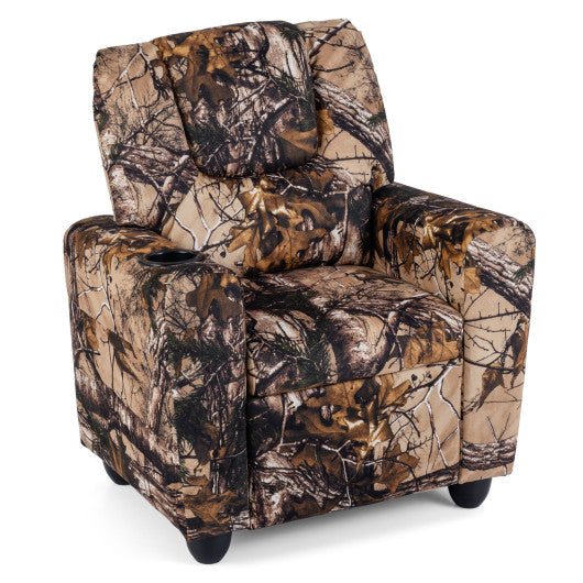 Kids Recliner Chair Push Back Toddler Reclining Armchair with Cup Holder-Camouflage