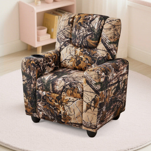 Kids Recliner Chair Push Back Toddler Reclining Armchair with Cup Holder-Camouflage