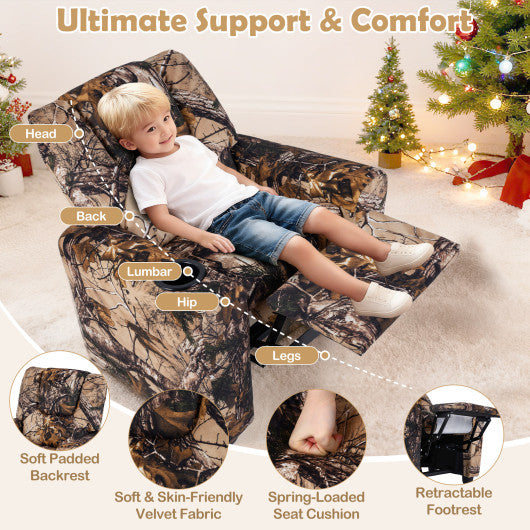 Kids Recliner Chair Push Back Toddler Reclining Armchair with Cup Holder-Camouflage