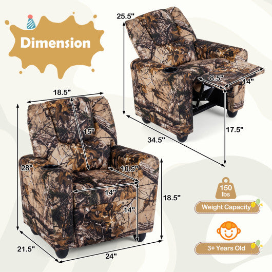 Kids Recliner Chair Push Back Toddler Reclining Armchair with Cup Holder-Camouflage