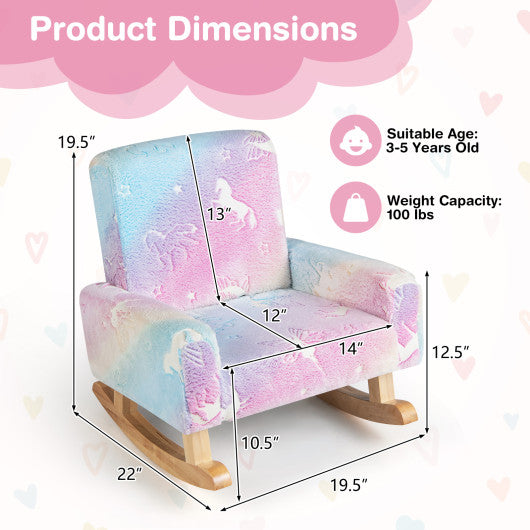 Kids Rocking Chair Upholstered Flannel Children Rocker with Solid Poplar Wood Rocking Feet-Multicolor