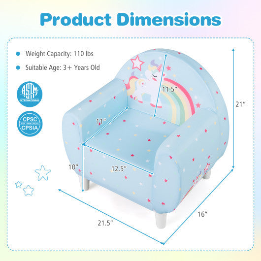 Kids Sofa with Breathable Spandex Fabric and High-density Sponge Filling for Boys and Girls-Blue