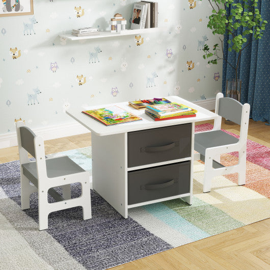 Kids Table and 2 Chairs Set Removable Storage Drawers