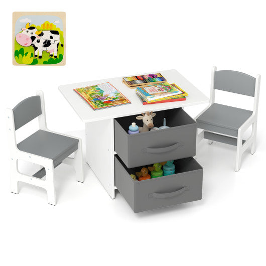 Kids Table and 2 Chairs Set Removable Storage Drawers