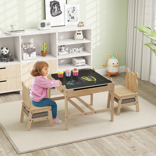 Kids Table and Chairs Set with Reversible Whiteboard-Panda-shaped