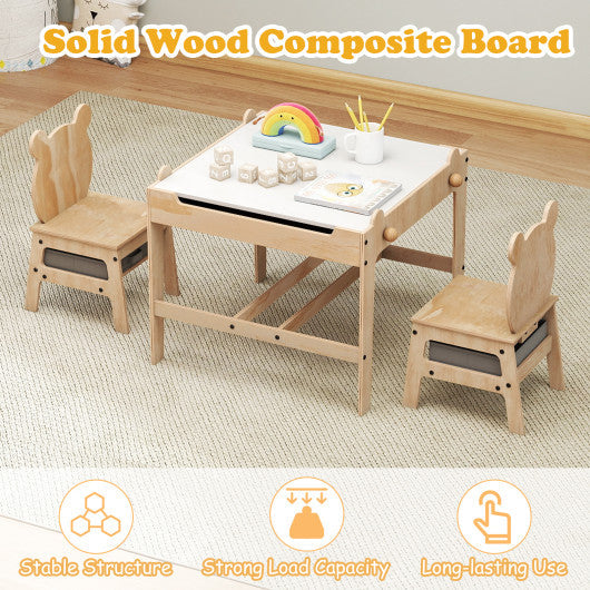 Kids Table and Chairs Set with Reversible Whiteboard-Panda-shaped
