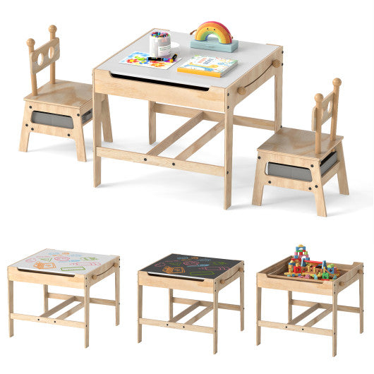 Kids Table and Chairs Set with Reversible Whiteboard-Robot-shaped