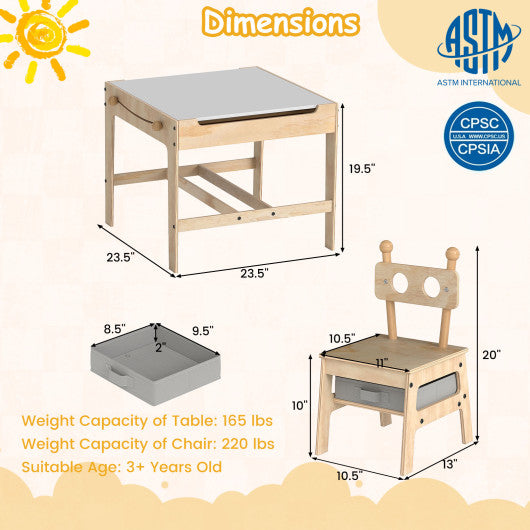 Kids Table and Chairs Set with Reversible Whiteboard-Robot-shaped