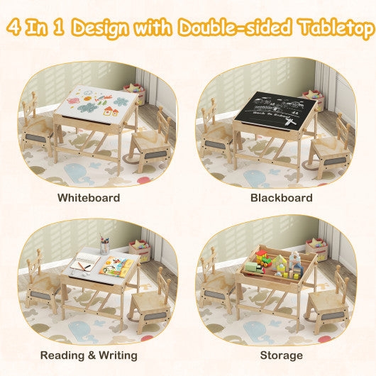 Kids Table and Chairs Set with Reversible Whiteboard-Robot-shaped